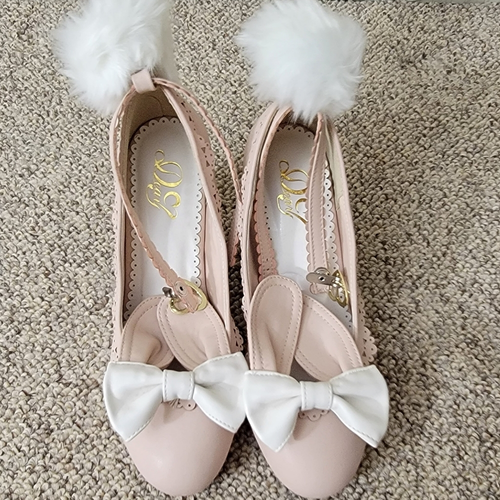 Bunny Pink Shoes with Pom Pom Tail